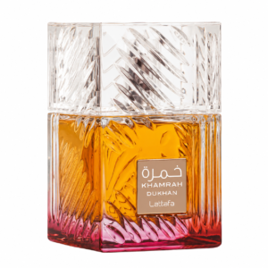 Lattafa Khamrah Dukhan 100ml eau de parfum bottle, a smoky tobacco and dates fragrance