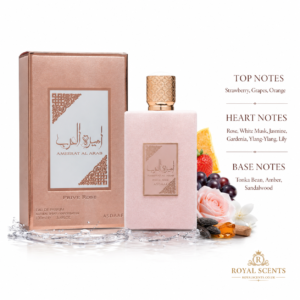 Asdaaf Ameerat Al Arab Prive Rose fragrance notes: the fruity rose top, heart and base notes