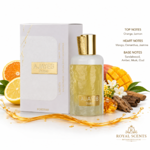 Lattafa Ajayeb Dubai Portrait fragrance notes: mango top, osmanthus heart and oud base