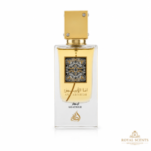 Lattafa Ana Abiyedh Leather 60ml EDP bottle, a raspberry, iris and leather fragrance