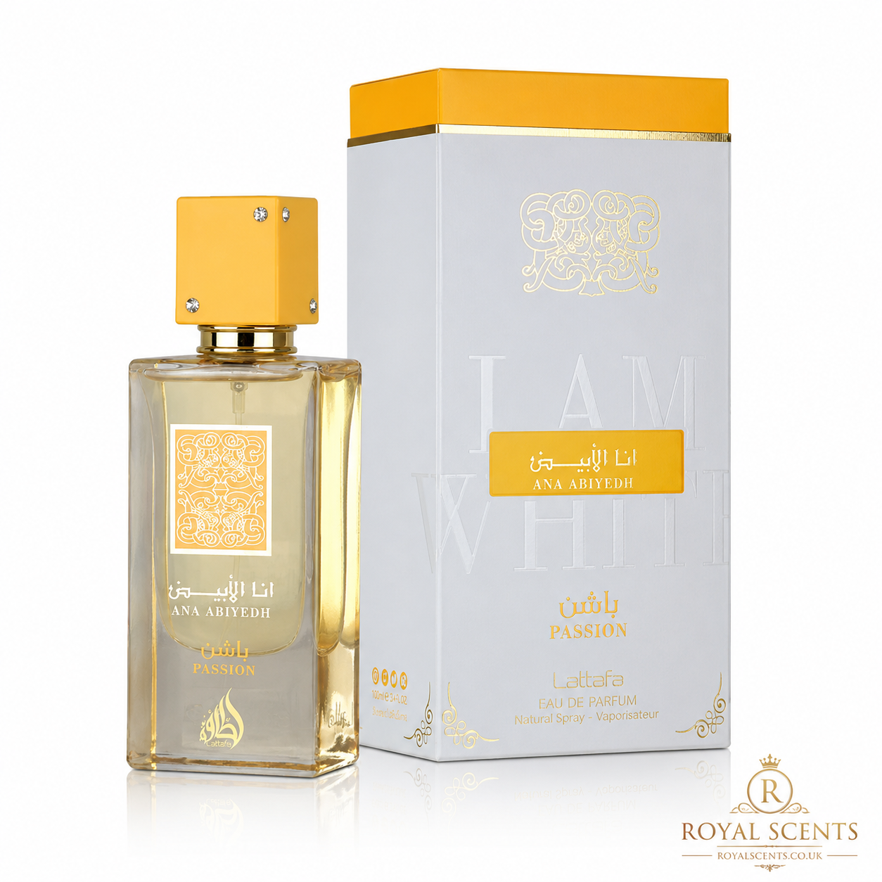 Lattafa Ana Abiyedh Passion eau de parfum 100ml bottle shown front-on