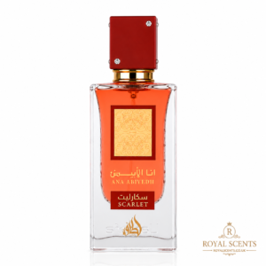 Lattafa Ana Abiyedh Scarlet eau de parfum 100ml bottle on a plain background