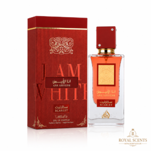 Lattafa Ana Abiyedh Scarlet 100ml eau de parfum, cherry and rose gourmand bottle