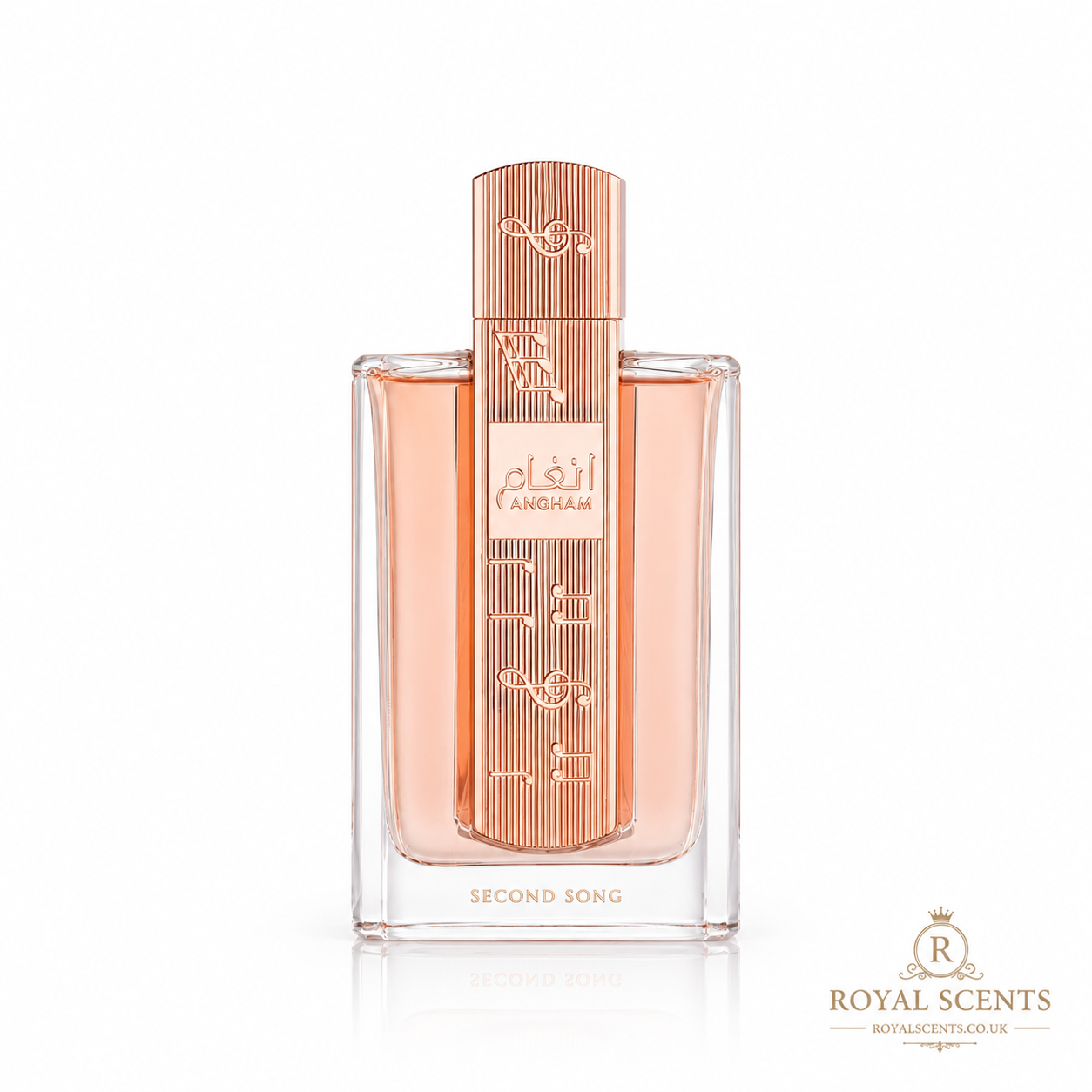 Lattafa Angham Second Song 100ml eau de parfum bottle, a floral vanilla gourmand fragrance