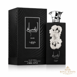 Lattafa Ansaam Silver 100ml EDP, an aromatic lavender and vanilla fragrance