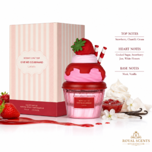 Lattafa Berry On Top notes: strawberry, chantilly cream, strawberry jam, cooked sugar, white flowers, vanilla, musk