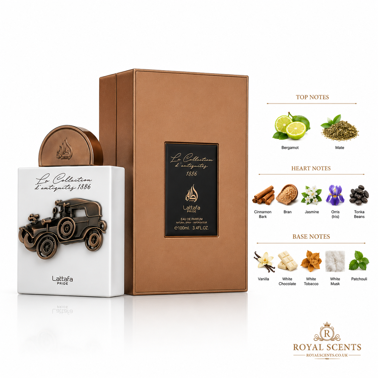 Lattafa La Collection D'Antiquités 1886 Car 100ml eau de parfum note pyramid: vanilla, tobacco and cocoa