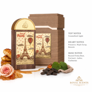 Lattafa Love In Paris note pyramid: caramelised apple, pomarose and maple syrup, roasted tonka bean and amber