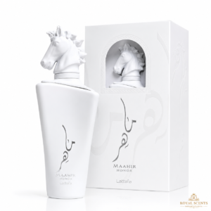 Lattafa Maahir Honor 100ml eau de parfum bottle and box, UK stock at Royal Scents