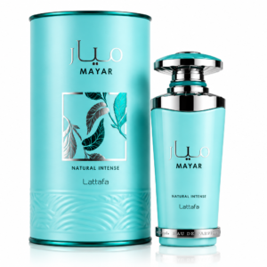 Lattafa Mayar Natural Intense 100ml eau de parfum turquoise bottle, a fresh aquatic women's fragrance