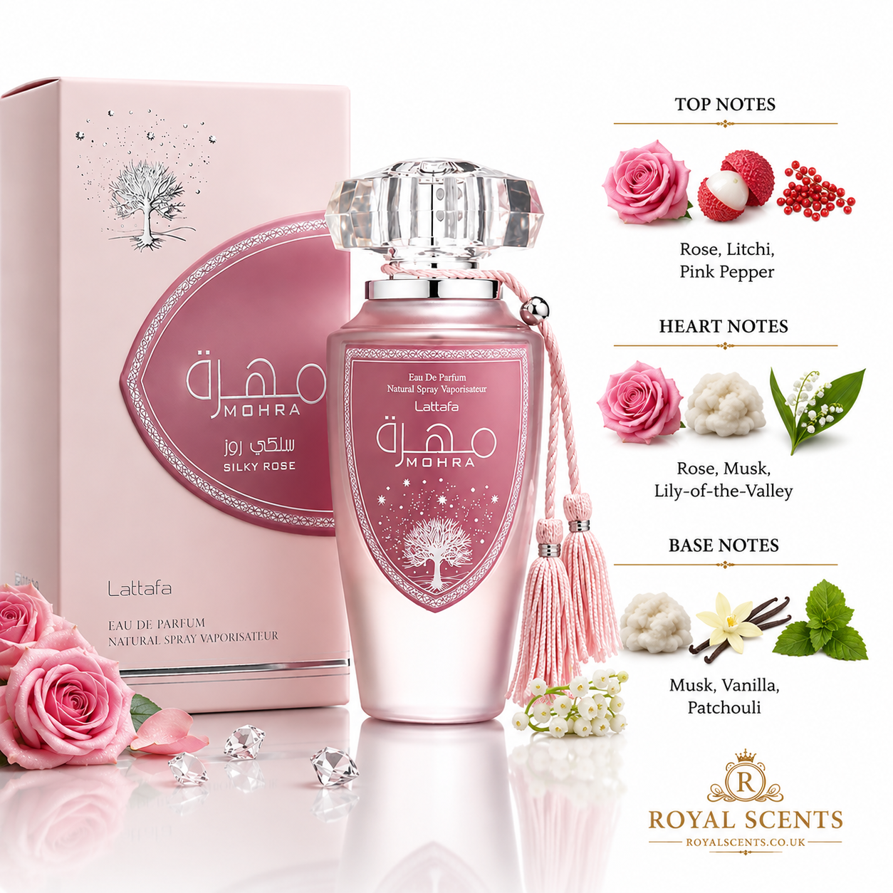 Lattafa Mohra Silky Rose 100ml EDP – Rose, Litchi & Creamy Musk - Image 2