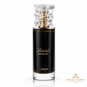 Lattafa Nasmaat 100ml eau de parfum bottle, blackcurrant, pineapple and caramel, a fruity floral fragrance