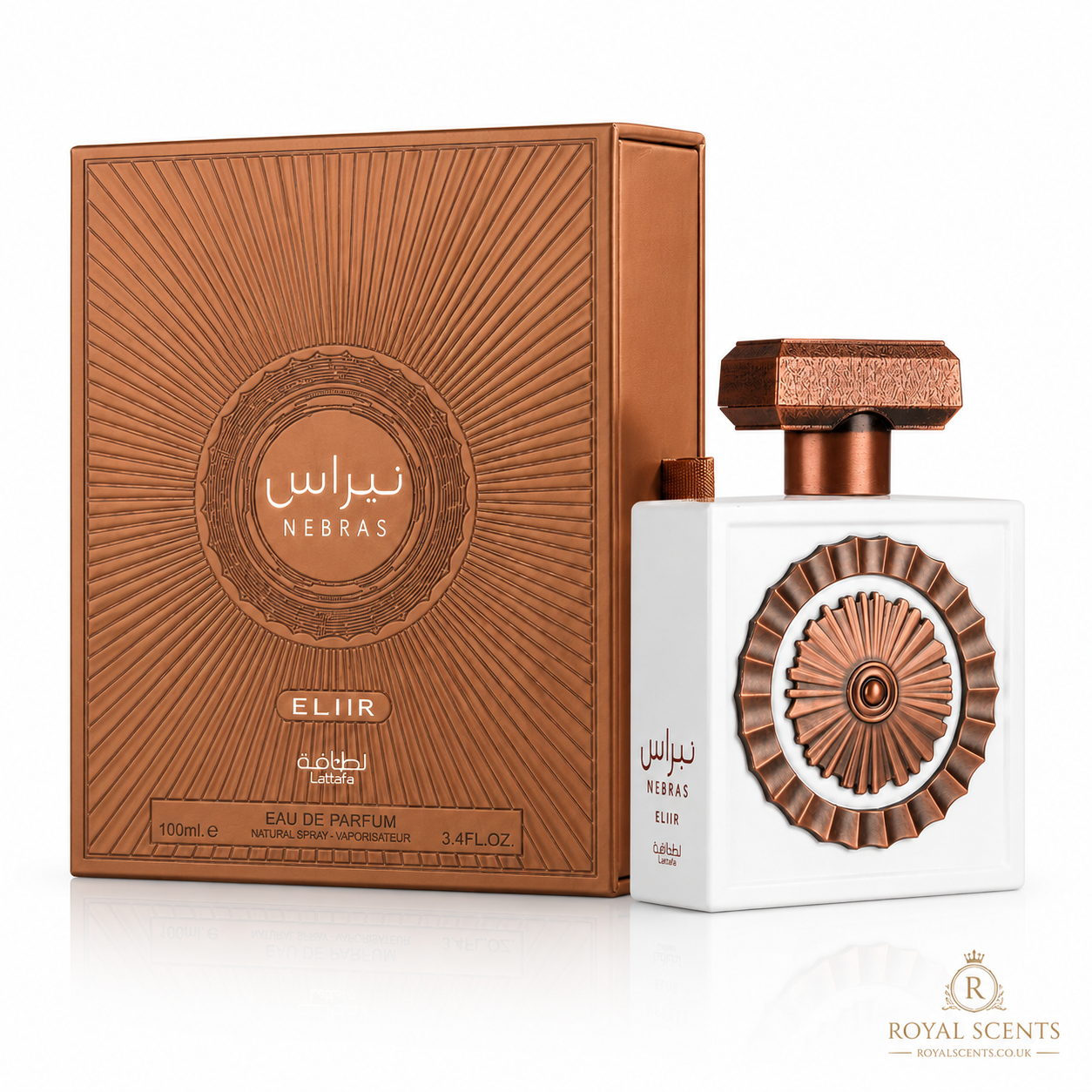 Lattafa Nebras Elixir eau de parfum 100ml bottle shown front-on
