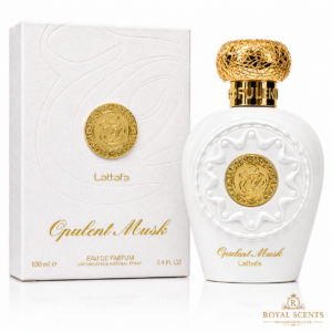 Lattafa Opulent Musk 100ml eau de parfum bottle, saffron, amber and musk