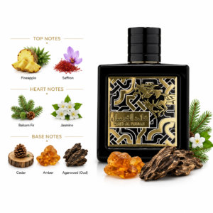 Fragrance note pyramid for Lattafa Qaed Al Fursan, showing its top, heart and base notes
