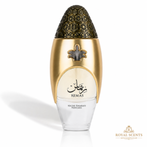Lattafa Remas 100ml eau de parfum bottle, mango, jasmine and amber, a fruity woody fragrance
