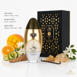 Lattafa Remas 100ml eau de parfum note pyramid: mango, jasmine and amber, a fruity woody fragrance