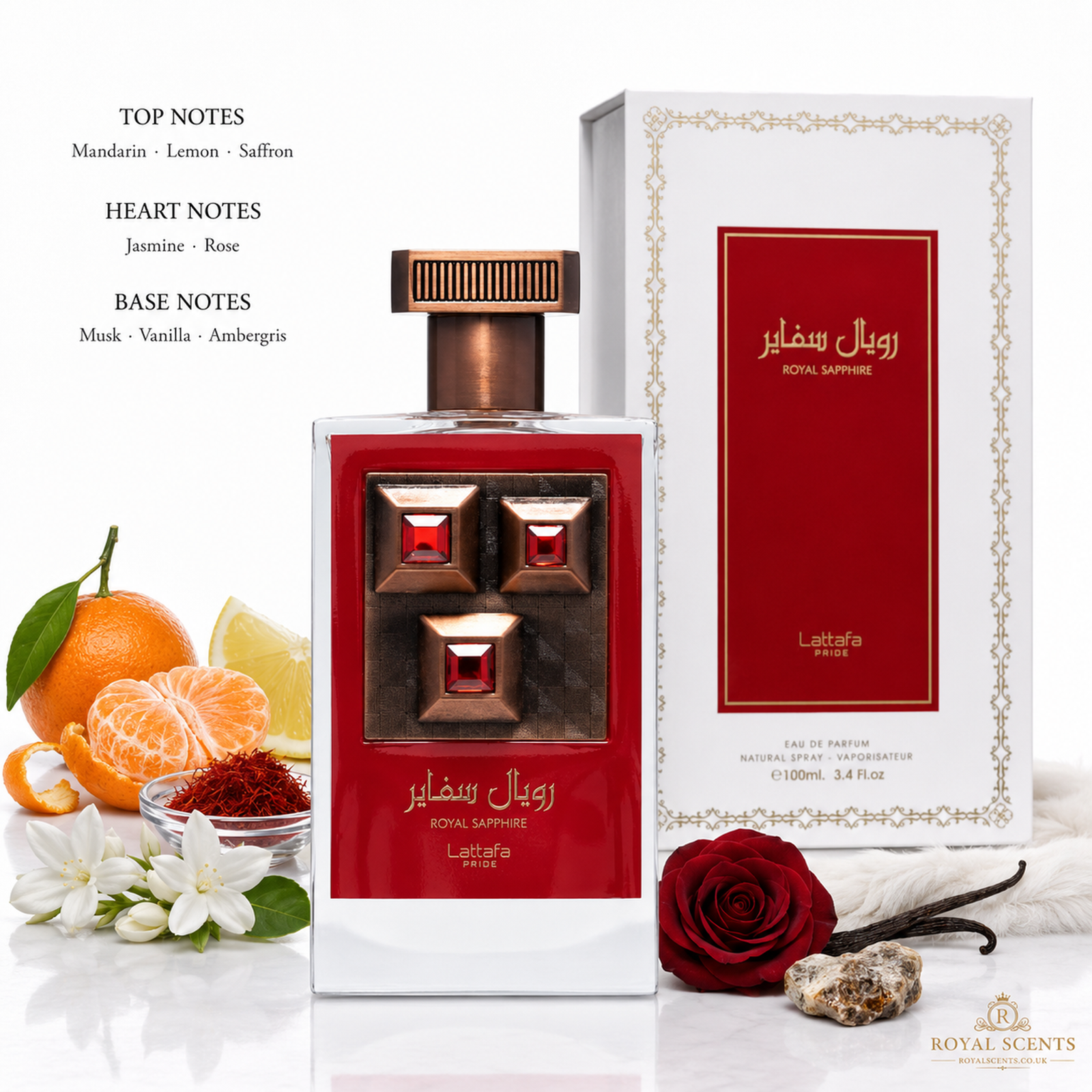 Lattafa Royal Sapphire 100ml EDP – Mandarin, Saffron & Rose Floral - Image 3