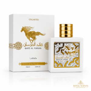Lattafa Qaed Al Fursan Unlimited 90ml eau de parfum bottle, a coconut and pineapple fragrance