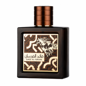 Lattafa Qaed Al Fursan Untamed 90ml eau de parfum bottle, a Versace Eros style fragrance