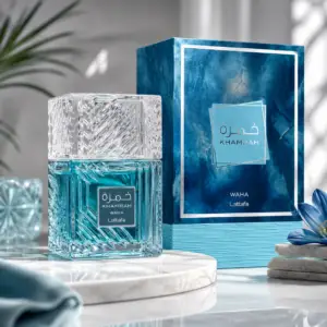Lattafa Khamrah Waha 100ml eau de parfum bottle, a fresh aquatic take on the Khamrah range