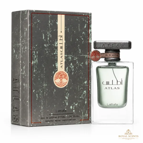 Lattafa Atlas 100ml eau de parfum bottle, a salty marine fragrance in the style of Orto Parisi Megamare